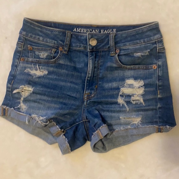 Distressed blue denim shorts - Picture 1 of 2